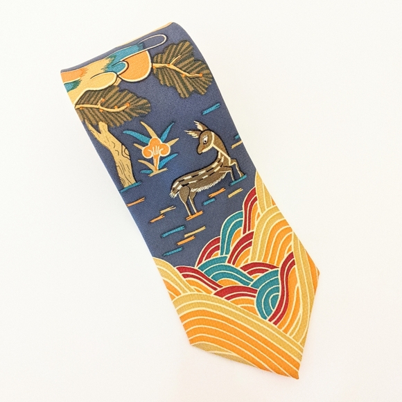 Other - ☮️ Unique Korean Blue Silk Tie w/ Beautiful Print